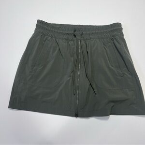 Athleta Olive Green Running Skort Zip Front Athletic Skirt Size 10